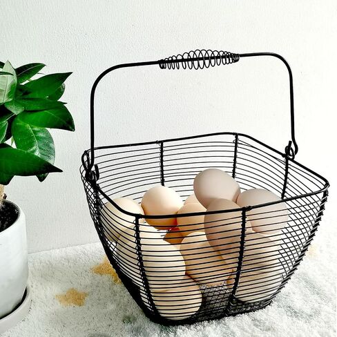 Black Square Wire Egg Basket For Fresh Egg with Handle,Famhouse Small Metal Egg Collecting Basket for Gathering Fresh Eggs Chicken Basket Decor for Kitchen Countertop Rustic Style in Saudi Arabia