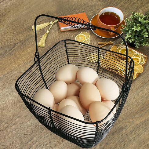 Black Square Wire Egg Basket For Fresh Egg with Handle,Famhouse Small Metal Egg Collecting Basket for Gathering Fresh Eggs Chicken Basket Decor for Kitchen Countertop Rustic Style in Saudi Arabia