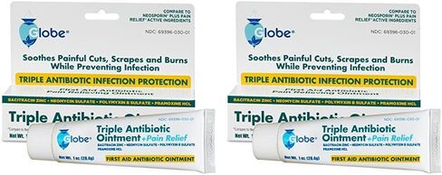 Globe Triple Antibiotic + Pain Relief Dual Action Ointment 1oz | First Aid Antibiotic | Soothes Pain, Cuts, Burns and Scrapes | 24 Hour Infection Protection (1 Tube) in Kuwait
