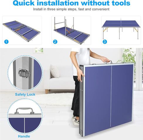 طاولات تنس طاولة احترافية للاستخدام في الهواء الطلق، لعبة طاولة بينج بونج محمولة للاستخدام الداخلي/الخارجي مقاس 6 × 3 أقدام مع شبكة للبالغين/المراهقين، مجاديف تنس طاولة و3 كرات in Kuwait