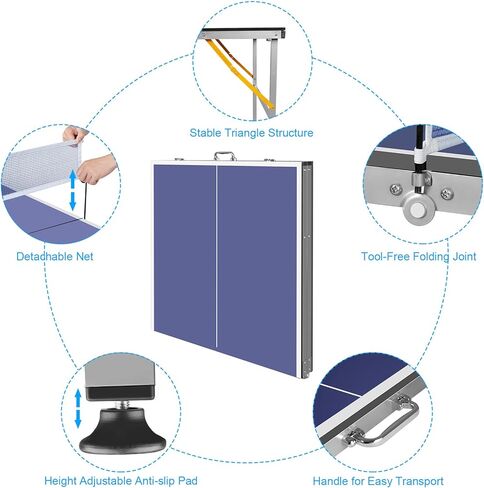 طاولات تنس طاولة احترافية للاستخدام في الهواء الطلق، لعبة طاولة بينج بونج محمولة للاستخدام الداخلي/الخارجي مقاس 6 × 3 أقدام مع شبكة للبالغين/المراهقين، مجاديف تنس طاولة و3 كرات in Kuwait