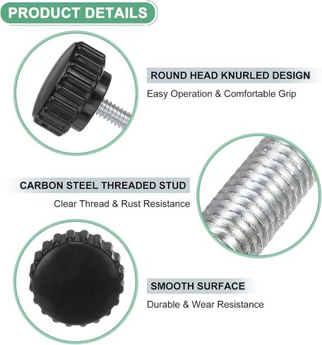 20 حزمة من مقابض التثبيت المخرشة، مسمار إبهام مخرش بخيط ذكر M5x25mm، برغي من الفولاذ الكربوني على مقابض المقابض للآلات/الإلكترونية/الأثاث، ومسامير تثبيت المقبض [أسود] in Saudi Arabia