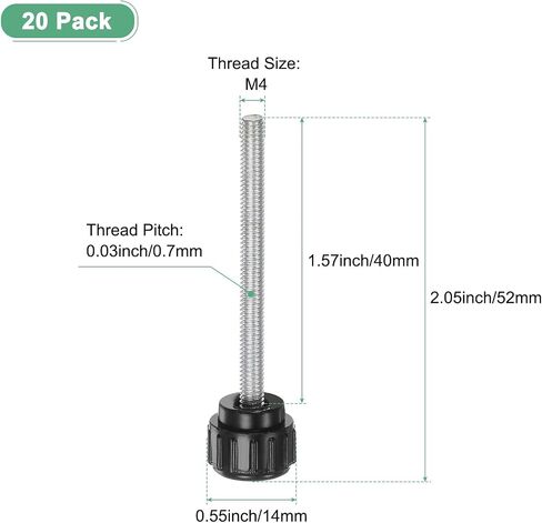 20 حزمة من مقابض التثبيت المخرشة، مسمار إبهام مخرش بخيط ذكر M5x25mm، برغي من الفولاذ الكربوني على مقابض المقابض للآلات/الإلكترونية/الأثاث، ومسامير تثبيت المقبض [أسود] in Saudi Arabia
