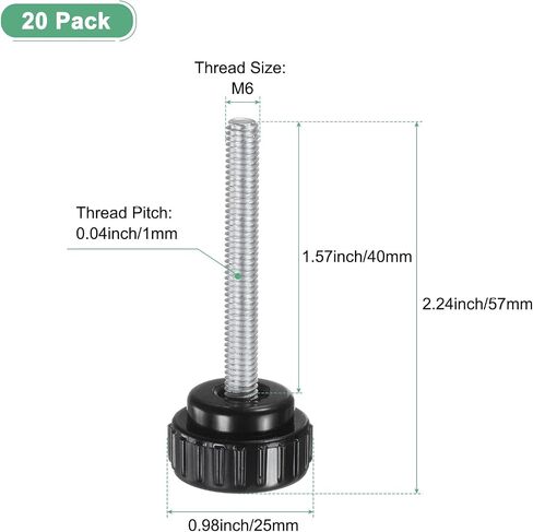 20 حزمة من مقابض التثبيت المخرشة، مسمار إبهام مخرش بخيط ذكر M5x25mm، برغي من الفولاذ الكربوني على مقابض المقابض للآلات/الإلكترونية/الأثاث، ومسامير تثبيت المقبض [أسود] in Saudi Arabia