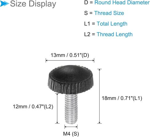 مقابض برغي الإبهام، خيط ذكر M4 × 12 مم، مقبض مقابض يدوية برأس مستدير أسود، (التطبيقات: لمخارط الآلات)، 50 قطعة in Saudi Arabia