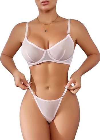 Honeymoon Lingerie See Through Mesh Bra And Thong Set Push Up Lingerietransparent Sexy Underwear For Women in Saudi Arabia