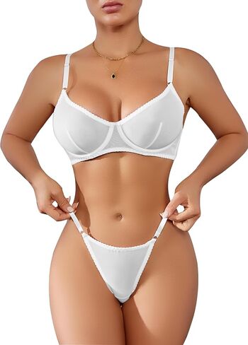 Honeymoon Lingerie See Through Mesh Bra And Thong Set Push Up Lingerietransparent Sexy Underwear For Women in Saudi Arabia