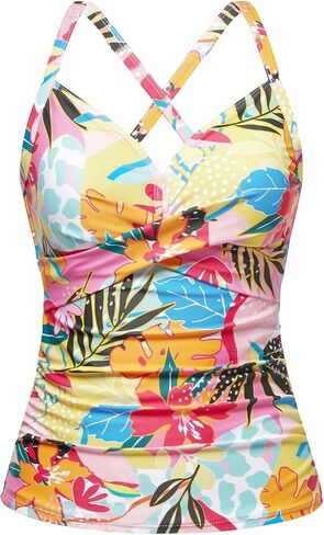 Women Tankini Bathing Suit Top - Twist Front V Neck Swim Top Ruched Tummy Control Top Only No Bottom 2025 in Saudi Arabia