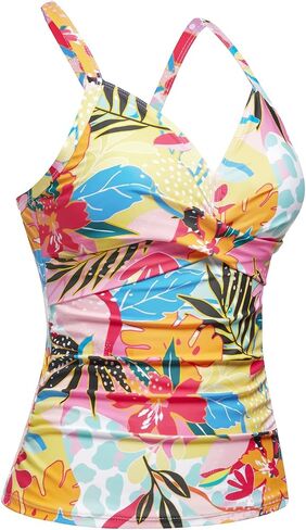 Women Tankini Bathing Suit Top - Twist Front V Neck Swim Top Ruched Tummy Control Top Only No Bottom 2025 in Saudi Arabia
