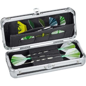 Casemaster Sole Aluminum Slim Profile Dart Case Holds 3 Steel Tip and Soft Tip Darts with Enough Space to Keep Flights in Shape, Features Built-In Pockets for Other Accessories,Black