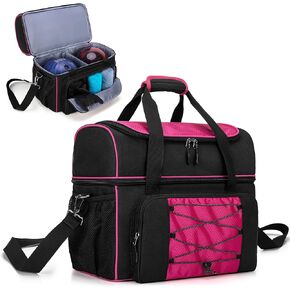 DSLEAF Bowling Bag for 2 Balls, Bowling Tote with Wooden Bowling Cups and Padded Divider for Double Ball and A Pair of Bowling Shoes Up to Mens 16 and Extra Essentials (Patent Design), Bag Only