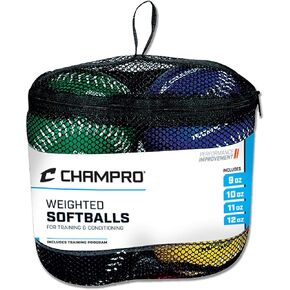 Champro Training Softballs, Set of 4 (Green/Yellow/Black/Blue, 12-Inch)