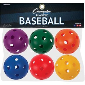 Champion Sports 9" Hollow Plastic Assorted Color Baseball Set - Athletic Baseball Equipment - Practice Baseballs Plastic Hollow - Regulation Size Balls -Fun for All Ages- Lightweight/Durable -Set of 6