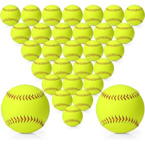 Lewtemi 30 Pcs Yellow Sports Practice Softballs, Official Size and Weight Slowpitch Softball, Unmarked Leather Covered Youth Fastpitch Softball Ball for Games, Practice and Training