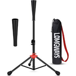 Baseball Batting tee for Adults and Youth Teens, Portable Tripod Stand Base Tee Easy Adjustable Height 26 to 39 inches for Hitting Training Practice, with Carrying Bag (Black and Rubber top)