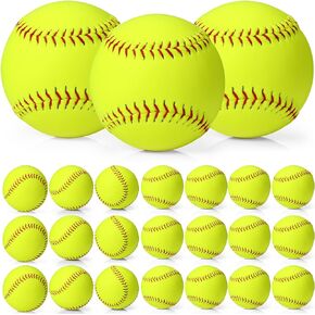 Lewtemi 24 حزمة من الكرات اللينة الصفراء للتمرين بالحجم الرسمي والوزن Slowpitch Softball Sports غير مميزة مغطاة بالجلد للشباب Fastpitch Softball Ball للتدريب على الألعاب