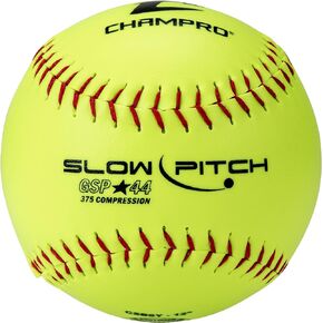 Champro Game ASA Slow Ptich .44 COR, 375 Compression, Poly Synthetic Cover, Red Stiches (Optic Yellow, 12-Inch), Pack of 12