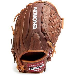 قفاز Nokona W-1300C مصنوع يدويًا من خشب الجوز Slowpitch - رمي اليد اليمنى، شبكة مغلقة للمواقع الخارجية، قفاز للبالغين 13 بوصة، صنع في الولايات المتحدة الأمريكية in Kuwait