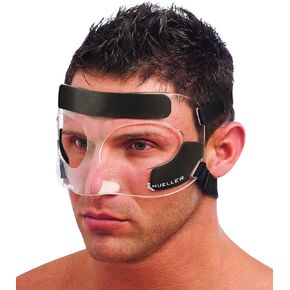 MUELLER Sports Medicine Face Guard, Nose Guard for Sports, Adjustable Face Mask with Foam Padding for Men and Women, One Size, Clear