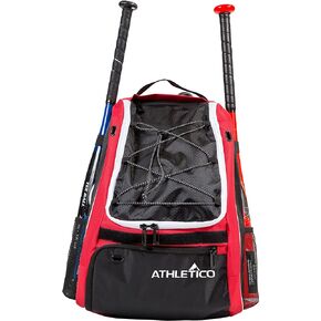 Athletico Baseball Bat Bag - Backpack for Baseball, T-Ball & Softball Equipment & Gear for Youth and Adults | Holds Bat, Helmet, Glove, & Shoes |Shoe Compartment & Fence Hook