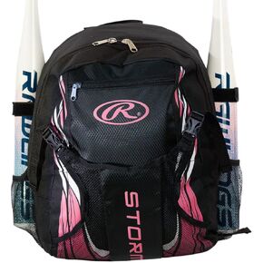 Rawlings Storm Girls Softball Bag - Sized for Youth Softball Backpack for Girls or TBall Bag – Holds Two Bats – Includes Hook to Hang on Fence