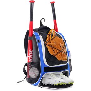 WOLT | Youth Baseball Bag - Bat Backpack for Baseball, T-Ball & Softball Equipment & Gear, Bat & Glove Holder, Large Main Compartment for Helmet & accessories, Separate Shoes Compartment, Fence Hook