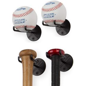 Wallniture Sporta Baseball Holder, Display Stand for Baseball Bat, Ball Storage for Wall, Baseball Bat Holder Set of 4 Black
