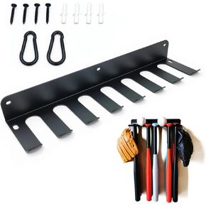 PRAMOON Baseball Bat Rack, Wall Mount, Hold 14 Baseball/Softball Bats, Solid Steel Heavy Duty Metal Bat Holder, Sports Equipment Organizer Hanger, with 2 Black Hanging Buckles