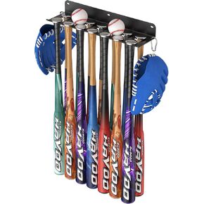 QBA Wall Mount Baseball Bat Holder, 8 Prongs Heavy Duty Steel Bat Rack Holds 14 Bats, Baseball Softball Bats Organizer on Dugout Fence Home Garage, 14 Bats Rack in Kuwait