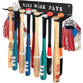 Baseball Softball Bat-Caddy Rack Hanger Organizer Equipment for Storage Hanging Bat Rack Baseball Wall Mount Fence Holds 14 Bats Metal Sports Hook Classic Carabiners Included Hard Work Pays