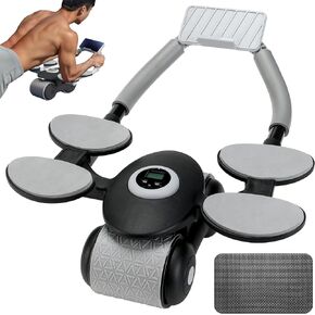 Ab Roller Wheel, New Ab Roller Wheel Automatic Rebound with 4 Elbow Supports, Automatic Rebound Abdominal Wheel with Timer, Abdominal Exercise Roller, Plank Ab Roller Wheel for Core Trainer