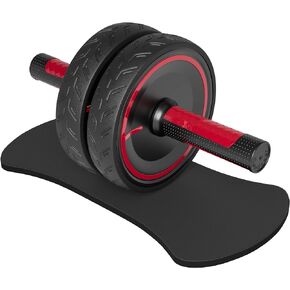 Readaeer Metal Handle Ab Roller Wheel with Knee Pad Abdominal Exercise for Home Gym Fitness Equipment Black & Red