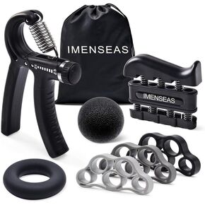 IMENSEAS Hand Grip Strengthener 7 Pack Adjustable Hand Gripper, Finger Stretcher Resistance Extensor Bands, Finger Exerciser, Grip Strength Ring & Stress Relief Ball for Athletes & Musicians