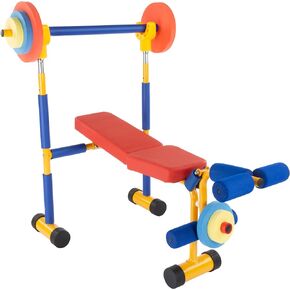 Hey! Play! Kids Weight Bench Set - Toddler Gym for Beginner Exercises and Weightlifting with Leg Press and Barbell - Toys for Ages 3 and Up Medium in Kuwait