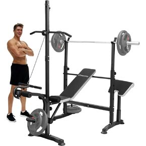 Edostory Olympic adjustable Weight Bench Set, Workout Equipment for Home Workouts, Bench Press with Preacher Curl, Leg Developer, Home Gym Full Body Workout