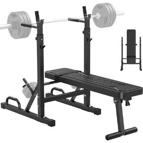 Weight Bench Rack, Adjustable Workout Bench With Barbell Rack,Folding Bench Press Rack Stand, Multi-Function Strength Training Home Gym