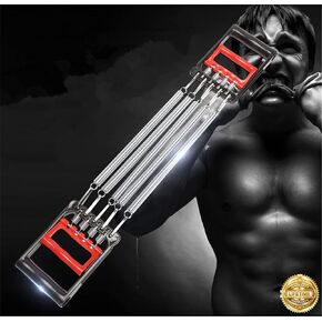 Chest Expander Exercise Resistance Bands Adjustable Hand Gripper Arm Pull Bar Arm Muscle Exerciser with 5 Springs Strength Trainer for Home Gym Muscle Training Exerciser,Red