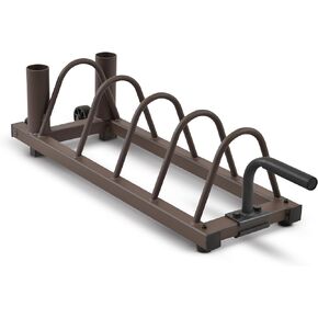 Steelbody Horizontal Plate and Olympic Bar Rack Organizer with Steel Frame and Transport Wheels STB-0130, brown 41"L x 11"W x 9.5"H