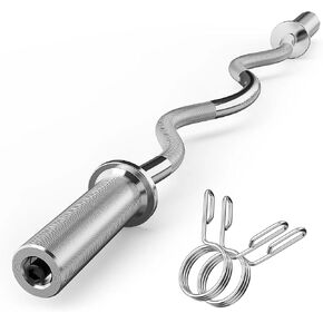 قضيب الحديد Olympic EZ Curl، 47 بوصة EZ Curl Bar لرفع الأثقال، العضلة ذات الرأسين، ثلاثية الرؤوس، تمرين مجموعة عضلات الظهر/الساق، شريط تجعيد الكروم لألواح الوزن 2 بوصة، مع 2 الياقات الربيعية in Kuwait