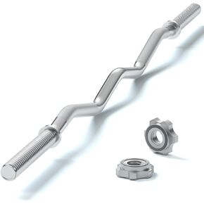47" EZ Curl Bar Weight Lifting Bar, 1-inch Curling Bars for Weight lifting, Barbell bar for Hip Thrusts/Squats/Lunges for Gym and Home, With 2 Star Double Risk Star-nuts (220lb Weight Capacity)