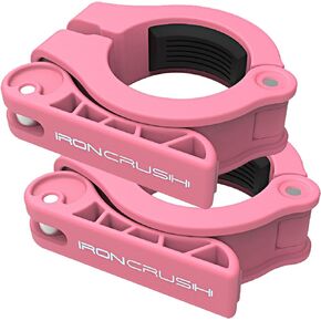 Iron Crush Olympic Barbell Clips - Adjustable & Slim Gym Clamps for Maximum Weight Capacity - Quick Release Barbell Collar Bar Locks for Weight lifting Fitness Training (Red)