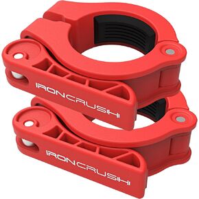 مشابك الحديد الأولمبية من Iron Crush - مشابك الصالة الرياضية الرفيعة والقابلة للتعديل للحصول على أقصى سعة للوزن - أقفال شريط طوق الأثقال سريعة التحرير لتدريب اللياقة البدنية ورفع الأثقال (أسود)
