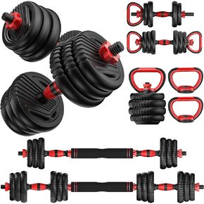Adjustable Dumbbell Set 20LBS/35LBS/55LB/70LBS/90lbs Free Weights Dumbbells, 4 in 1 Weight Set, Dumbbell, Barbell, Kettlebell, Push-up, Home Gym Fitness Workout Equipment for Men Women in Saudi Arabia