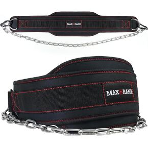MAXRANK Dip Belt for Weightlifting - 37'' Chain Pull Ups Belt, 550Lbs Weight Capacity Neoprene Gym Lifting Belt for Powerlifting, Squat, Weight Lifting, Workout, Fitness, Crossfit