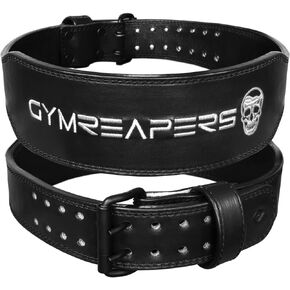 Gymreapers Leather Weightlifting Belt for Bodybuilding, Squatting, Lower Back Support & Back Pain - Real Leather, Adjustable Buckle Sizing - Men Women