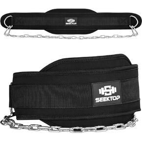 Dip Belt for Weightlifting - GYM Workout Pull Ups Belt with Chain, Neoprene Waist Dip Belt Crossfit for Weight Lifting, Squat, Training, Fitness, Men & Women (Belt & Chain)