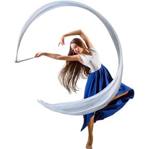 KIKIGOAL 16.4FT Dance Streamer Gymnastics Dance Ribbons Belly Dance Real Silk Ribbon Throw Streamer with Rod for Talent Shows, Artistic Dancing, Baton Twirling, Church Praise etc