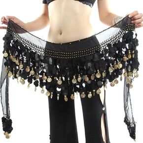 Belly Dance Hip Scarf, Sweet Belly Dance Skirt Wrap Performance Bling Sequins Coins, Belly Dance Costume for Women