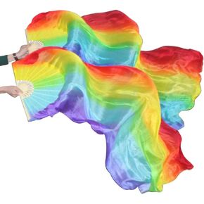KIKIGOAL 1 Pair(Left+Right) Women Real Silk Belly Dance Fan Veil, Length 180cm Width 90cm