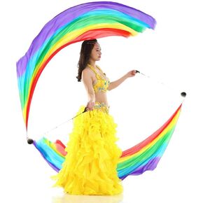 KIKIGOAL 2pcs 2.5x0.9M/98.43"x35.43" Multi-Color Dance Silk Veil Poi